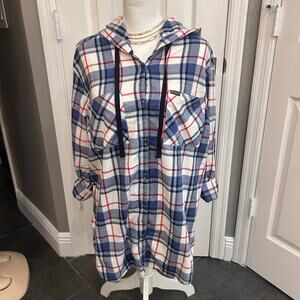 Columbia Plaid Hooded Tunic Top — Size 1X